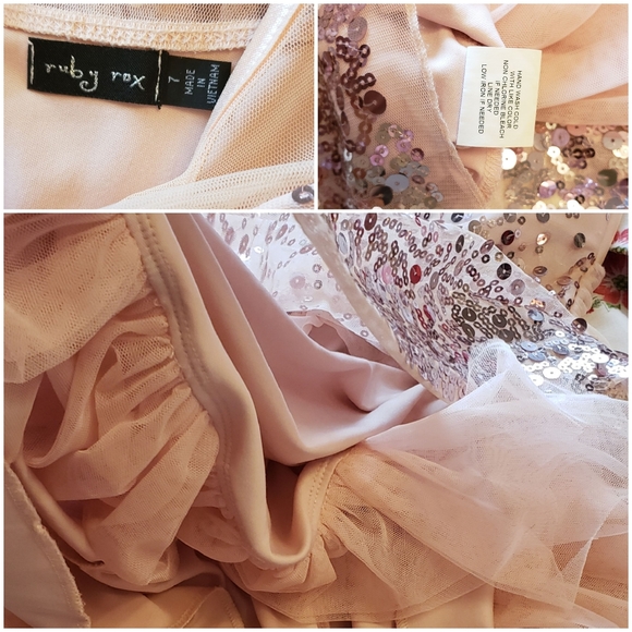 New Pink Tulle Sequin & Mesh Dress Size 7 Juniors - Picture 5 of 8